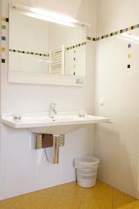 埃伦豪森Raiffeisenhof Appartements的白色的浴室设有水槽和镜子