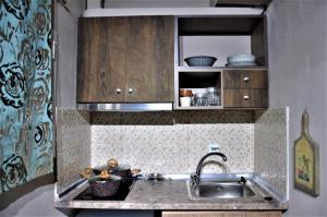利迈纳里亚Grecian Sea的一个带水槽和木橱柜的厨房