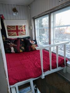 坦佩雷Viinikan Tähti lemmikkiystävällinen kotimajoitus的窗户客房内的一张床位