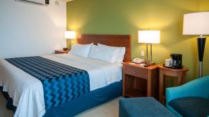 卡波圣卢卡斯卡波圣卢卡斯智选假日酒店的酒店客房带一张大床和一把椅子