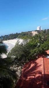 璜多里奥Dre Broeders Apartments Juan Dolio的享有棕榈树海滩和大楼的景色