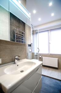 基辅Amazing apartment in the center of Kiev的浴室设有白色水槽和镜子