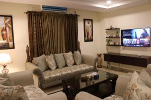 拉瓦尔品第Elegant & Charming One Bed Apartment In Bahria Town的带沙发和平面电视的客厅