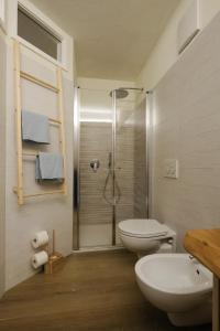 泰塞罗B&B Le Ciorciole的带淋浴、卫生间和盥洗盆的浴室