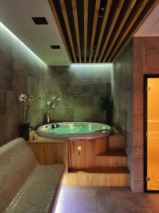 弗尔尼亚奇卡矿泉镇Apartmani Banja SPA的一间带浴缸的浴室位于客房中间