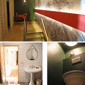 Villette-dʼAnthonMaison d'hôtes La Bella Casa的浴室的两张照片,配有卫生间和水槽