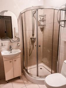 米日吉里亚卡姆扬卡度假酒店的带淋浴、盥洗盆和卫生间的浴室