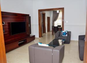 伊巴丹2 Bedroom Bungalow in Alalubosa GRA的一间带电视和沙发的客厅
