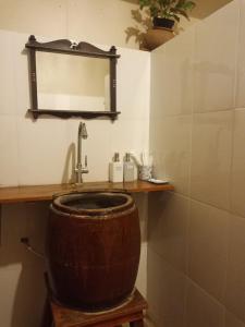 白马市高棉汉斯酒店的一间带水槽和镜子的浴室