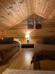 科拉欣Princess Nina Kolašin的小木屋内带两张床的房间