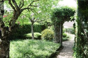MolambozGîte De La Souris Verte的花园中种有灌木和树木的拱门