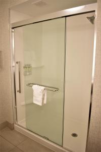 盖茨堡Holiday Inn Express & Suites - Gettysburg, an IHG Hotel的玻璃淋浴间,配有白色毛巾