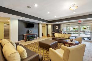 麦卡莱斯特Extended Stay America Suites - McAlester - Hwy 69的带沙发和壁炉的客厅