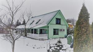TammikuAare kodumajutus的雪中绿树成荫的房子
