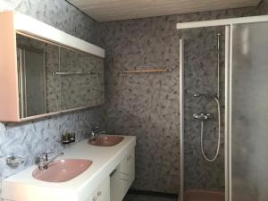 安特瓦塞尔阿尔宾纳酒店的一间带两个盥洗盆和淋浴的浴室