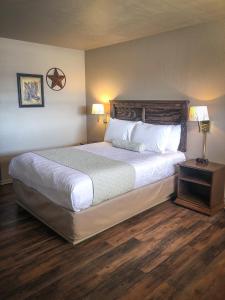 LevellandBest Inn Texas的一张大床,位于酒店带两盏灯的房间