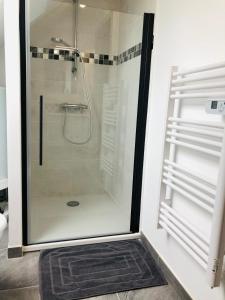 布吕兹Le studio d'Angèle : Blondie的浴室里设有玻璃门淋浴