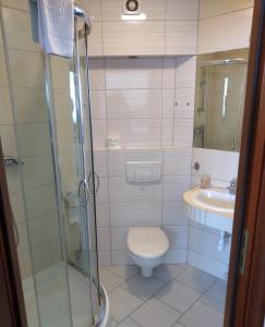 韦巴Willa Latarnik的浴室配有卫生间、盥洗盆和淋浴。
