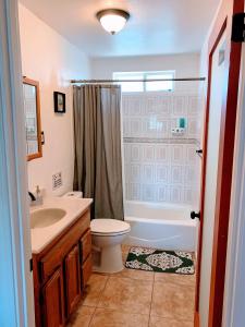约书亚树Casa De Frank的一间带水槽、卫生间和淋浴的浴室