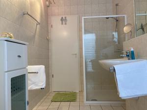 博尔滕哈根Nordwind的带淋浴、盥洗盆和淋浴的浴室