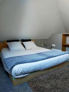 阿斯克新城spéculoos et chicorée的一间卧室配有一张带蓝色毯子的大床