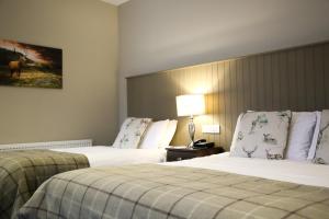 米尔福德玛尔罗伊伍兹酒店的酒店客房,设有两张床和一盏灯