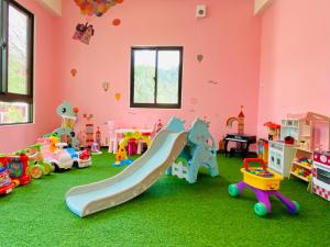 埔里童心园民宿的一间充满玩具和滑梯的房间
