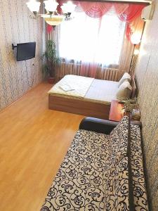 托木斯克Sovetskaya 50的一间卧室配有一张床、一台电视和一个窗口