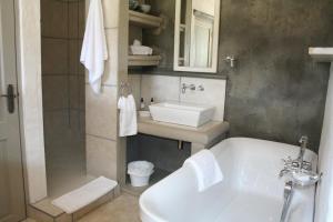 弗朗斯胡克Franschhoek Pass Villa的浴室配有盥洗盆、卫生间和浴缸。