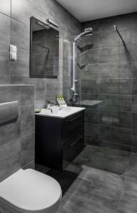 乔保克HOTEL CSOPAK Resort & Lake的浴室配有卫生间、盥洗盆和淋浴。