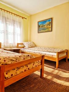 新瓦罗什Etno domacinstvo Saponjic的酒店客房设有两张床和窗户。