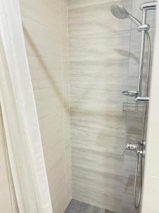 基希讷乌Studio flat的带淋浴的浴室和玻璃门