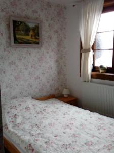 扎莫希奇Roztoczański Dworek的卧室配有一张床,墙上挂着一幅画