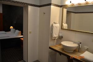 美因河畔法兰克福蔡尔酒店的一间带水槽和镜子的浴室