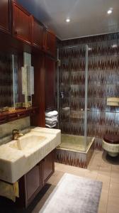 巴特诺因阿尔-阿尔韦勒Ferienhaus MagnoliAhr的带淋浴、盥洗盆和浴缸的浴室