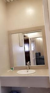 阿尔阿尔Marina Arar Furnished Apartments的一间带水槽和镜子的浴室