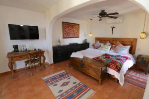 圣米格尔-德阿连德卡萨米亚套房酒店的一间卧室配有一张床、一张书桌和一台电视