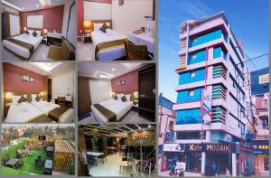 加尔各答The Avenue Hotel Ballygunge的一张酒店房间四张照片的拼贴图