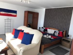 鲍洛托瑙考利Leander Apartman Balatonakali的客厅配有两把椅子和一张沙发