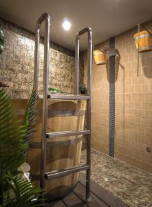 特雷比涅Grad Sunca Resort的浴室内设有带金属架的淋浴