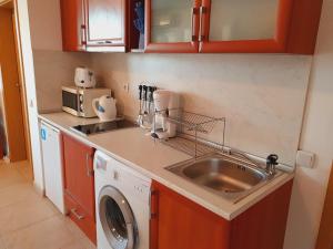 阳光海滩Apartment Ashton Hall - Sonnenstrand – Ost的厨房配有水槽和洗衣机