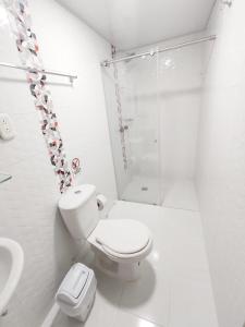 佛罗里达布兰卡Hotel Casablanca Cañaveral的白色的浴室设有卫生间和淋浴。