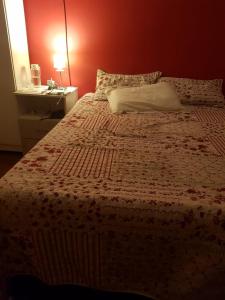 新彼得罗波利斯QUARTO Jardim da Serra的一间卧室设有一张红色墙壁的大床
