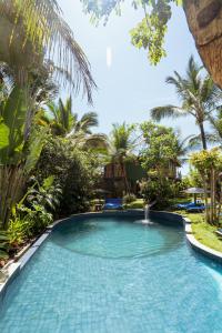 马劳Butterfly House Bahia的棕榈树度假村内的游泳池
