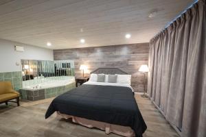 尼亚加拉瀑布Choice Inn by the falls的一间卧室设有一张大床和一个浴缸