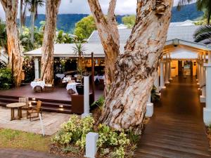 棕榈湾The Reef House Adults Retreat - Enjoy 28 Complimentary Inclusions的享有棕榈树餐厅的景色