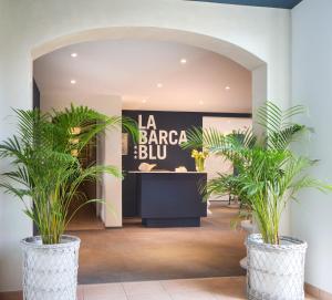 洛迦诺拉巴尔卡布鲁酒店的大堂内有两株盆栽植物的商店