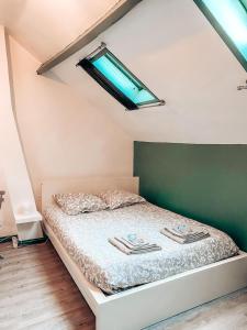 圣布里斯-苏福雷Chambres Privées dans une maison de charme的一间卧室配有一张床铺,上面有窗户