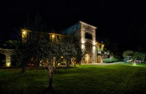 蓬特雷莫利卡德尔摩洛度假酒店的一座在晚上有树的建筑