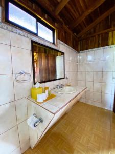 福尔图纳ARENAL ROCA LODGE的一间带水槽和镜子的浴室